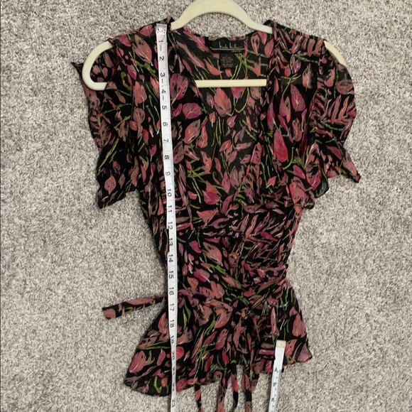 Vintage Nicole Miller Black Floral Short Sleeve Wrap Blouse - Picture 6 of 7